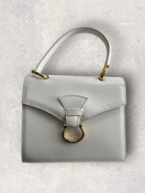 Vintage Celine White Leather Top-Handle Satchel with Gold Hardware